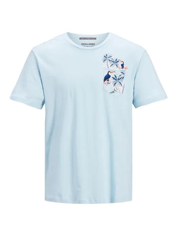 Tshirts JACK and JONES Mens TROPICAL PRINT CHEST POCKET TSHIRT Pastel Angel Falls Casaul