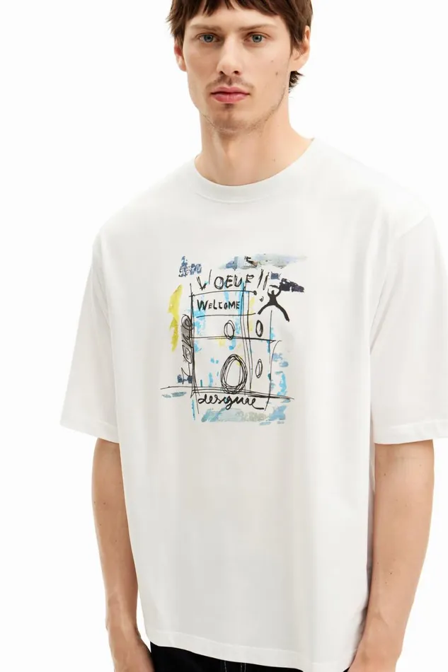 Tshirts Men Desigual Arty Design Tshirt White