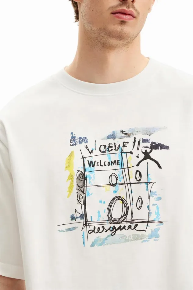Tshirts Men Desigual Arty Design Tshirt White