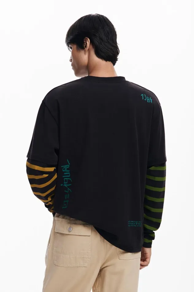 Tshirts Men Desigual Double Sleeve Tshirt Black