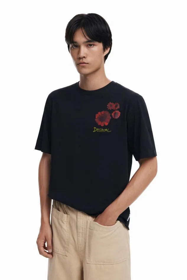 Tshirts Men Desigual Floral Print Tshirt Black