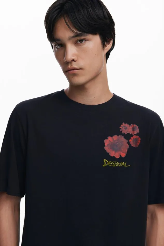 Tshirts Men Desigual Floral Print Tshirt Black