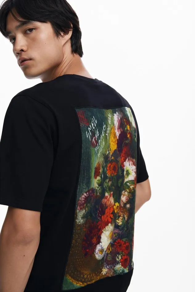 Tshirts Men Desigual Floral Print Tshirt Black