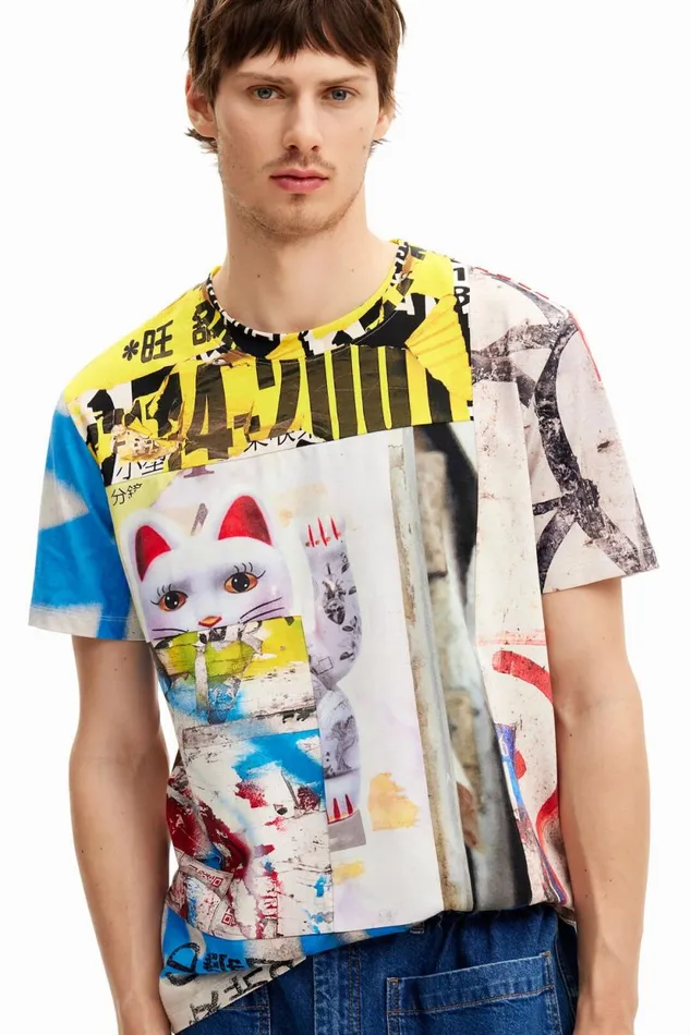 Tshirts Men Desigual Japan Street Tshirt White