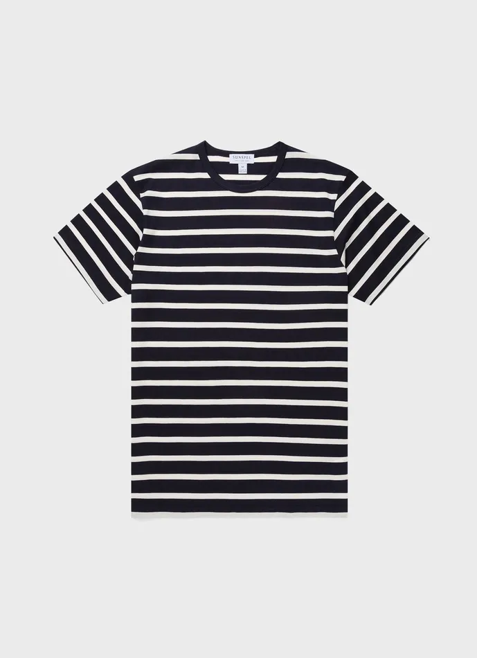 Tshirts Men ussunspel Classic Tshirt NavyEcru Breton Stripe