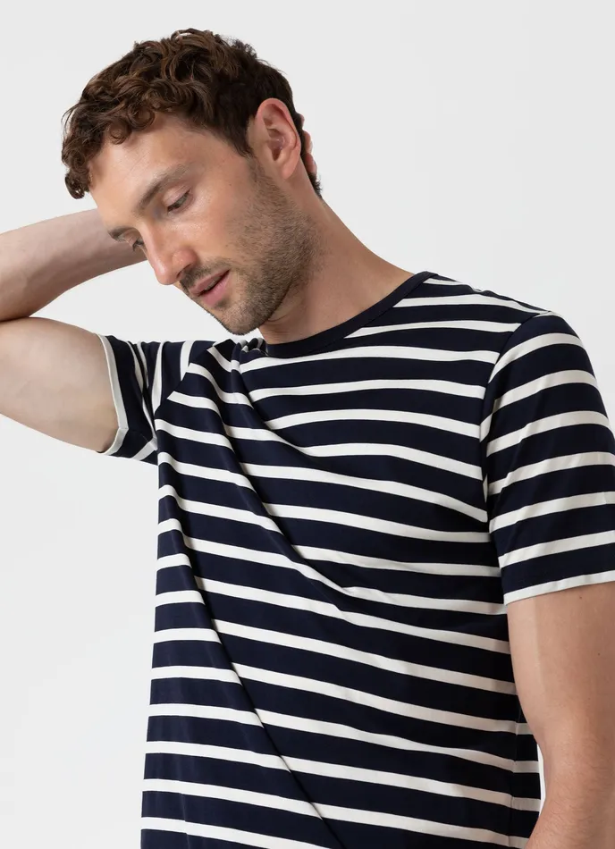 Tshirts Men ussunspel Classic Tshirt NavyEcru Breton Stripe Tshirts Men ussunspel Classic Tshirt NavyEcru Breton Stripe