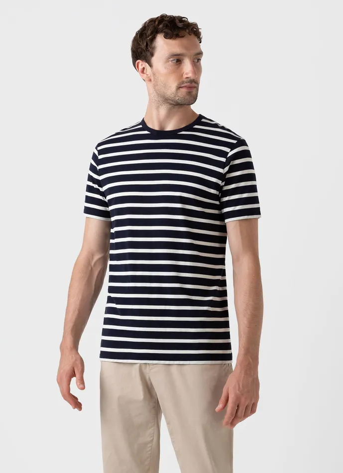 Tshirts Men ussunspel Classic Tshirt NavyEcru Breton Stripe Tshirts Men ussunspel Classic Tshirt NavyEcru Breton Stripe