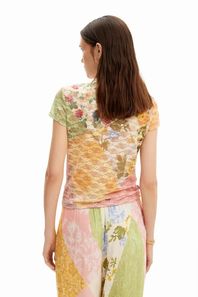 TShirts Women Desigual Lace Tshirt With Floral Pattern Materialfinishes