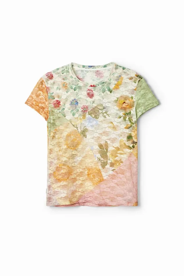 TShirts Women Desigual Lace Tshirt With Floral Pattern Materialfinishes
