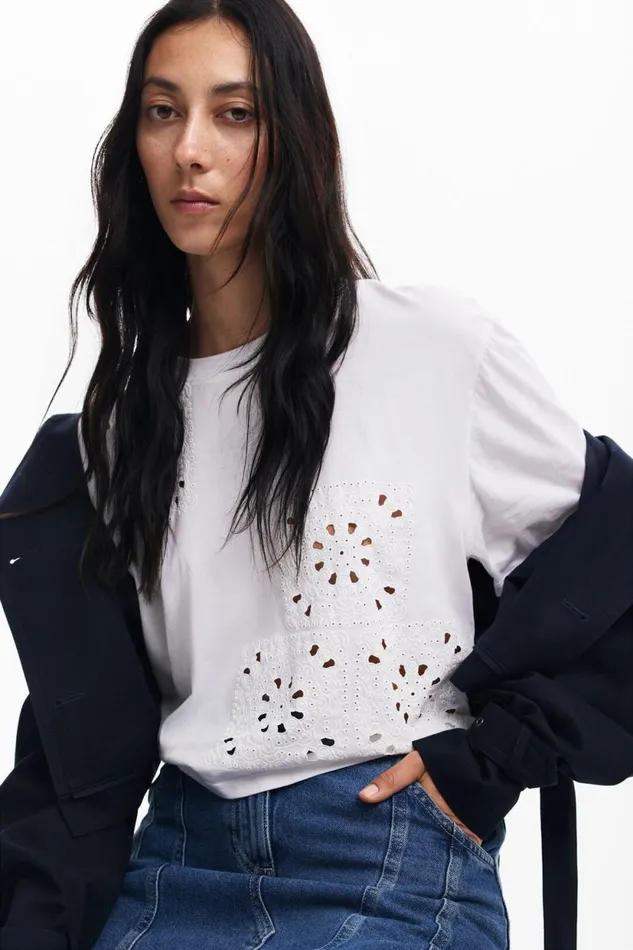 TShirts Women Desigual Plain Tshirt Details White