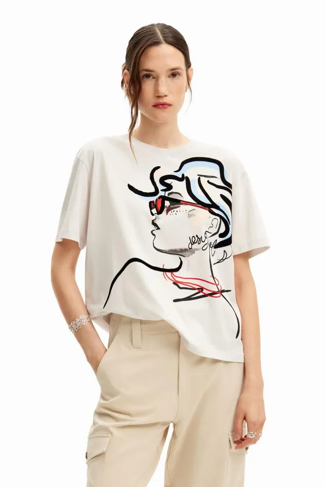 TShirts Women Desigual Plain Tshirt Illustration White