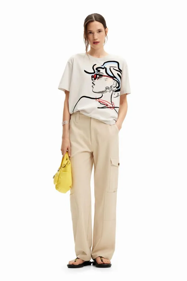 TShirts Women Desigual Plain Tshirt Illustration White