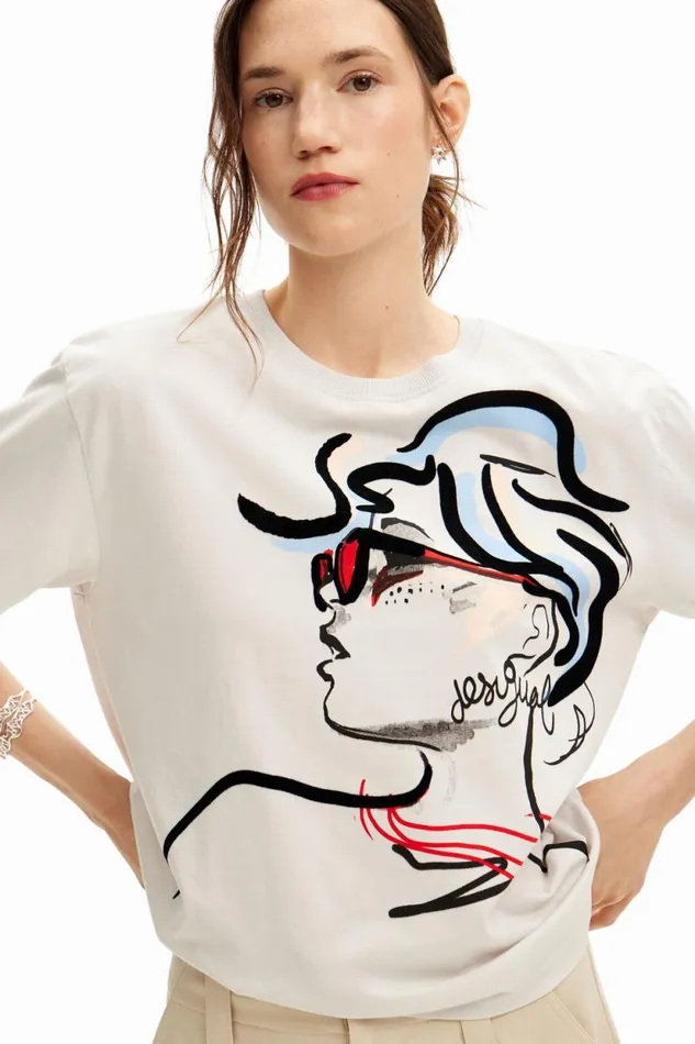TShirts Women Desigual Plain Tshirt Illustration White