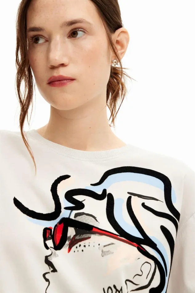 TShirts Women Desigual Plain Tshirt Illustration White