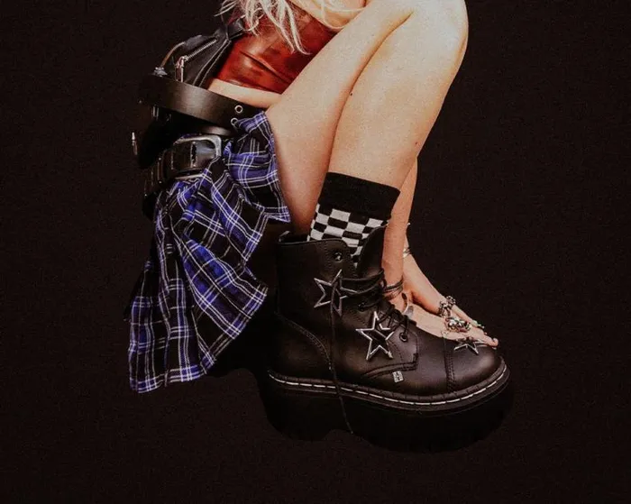 TUK Shoes Boots Men Black Star 7Eye Double Decker Boot