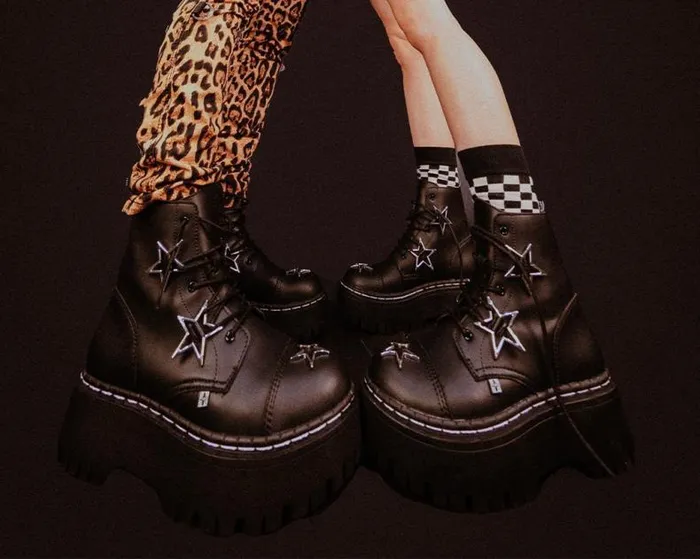 TUK Shoes Boots Men Black Star 7Eye Double Decker Boot