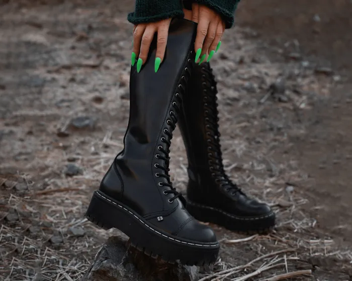 TUK Shoes Boots Women Black TUKskin Kneehigh Double Decker Boot TUK Shoes Boots Women Black TUKskin Kneehigh Double Decker Boot