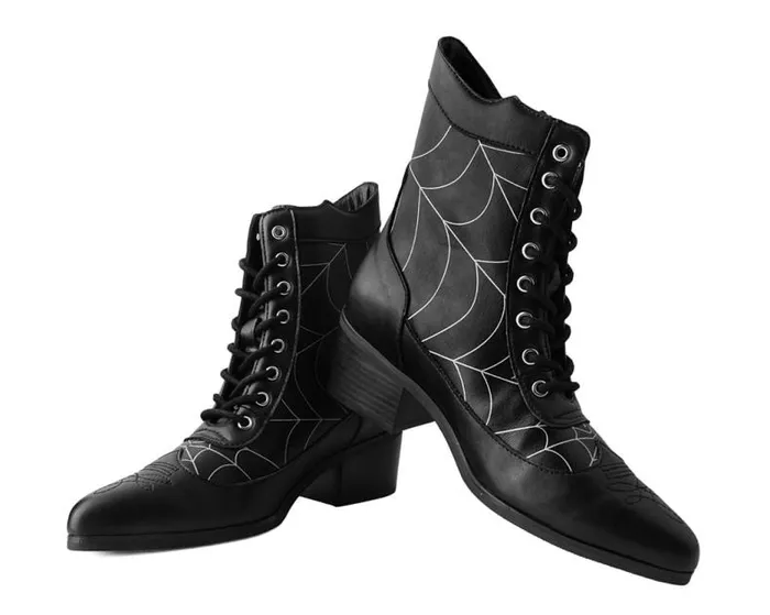 TUK Shoes Boots Women Black Victorian 8Eye Spiderweb Pointed Anarchic Heel TUK Shoes Boots Women Black Victorian 8Eye Spiderweb Pointed Anarchic Heel