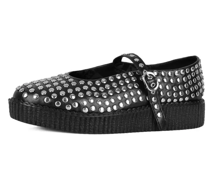 TUK Shoes Mary Janes Women Black TUKskin Flat Stud Viva Low Mary Jane