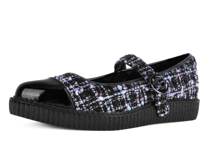 TUK Shoes Mary Janes Women Black Tweed Pointed Mary Jane