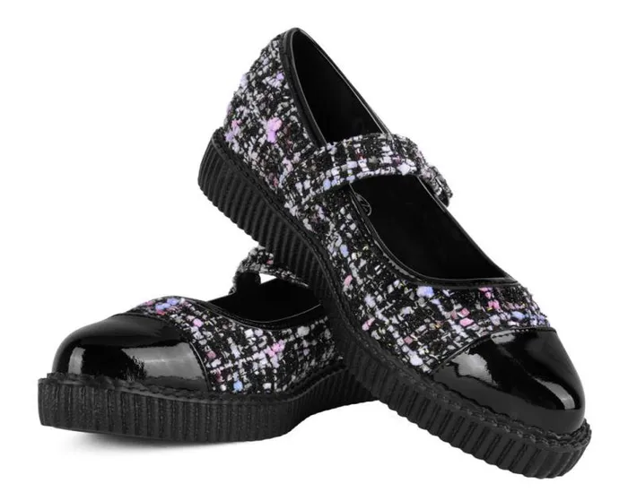TUK Shoes Mary Janes Women Black Tweed Pointed Mary Jane