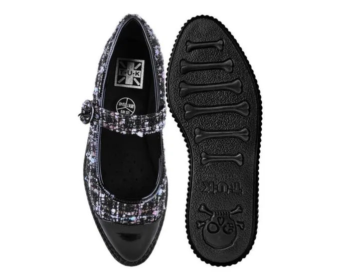TUK Shoes Mary Janes Women Black Tweed Pointed Mary Jane