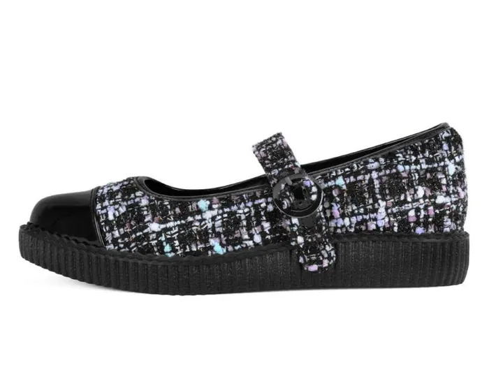 TUK Shoes Mary Janes Women Black Tweed Pointed Mary Jane