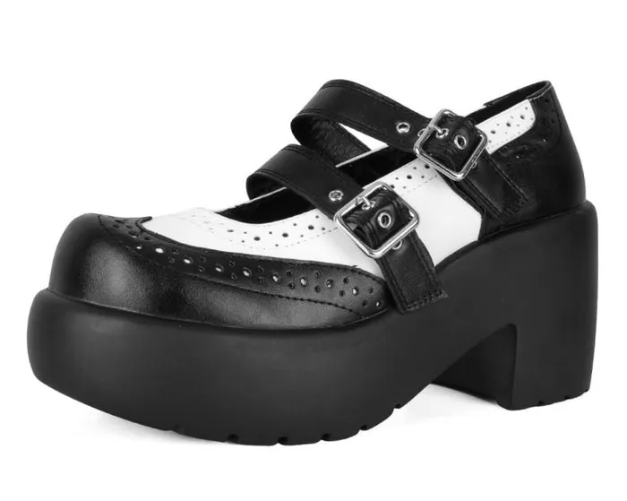 TUK Shoes Platforms Women Black and White Brogue Bubble Mary Jane