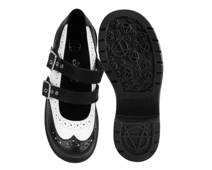 TUK Shoes Platforms Women Black and White Brogue Bubble Mary Jane TUK Shoes Platforms Women Black and White Brogue Bubble Mary Jane