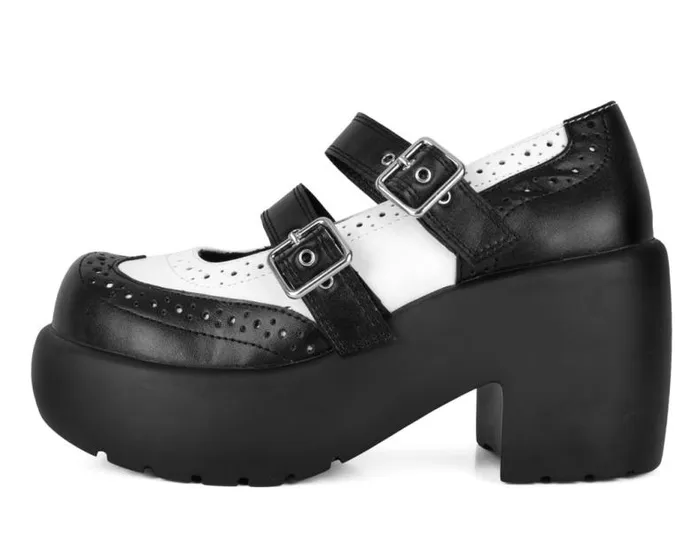 TUK Shoes Platforms Women Black and White Brogue Bubble Mary Jane TUK Shoes Platforms Women Black and White Brogue Bubble Mary Jane