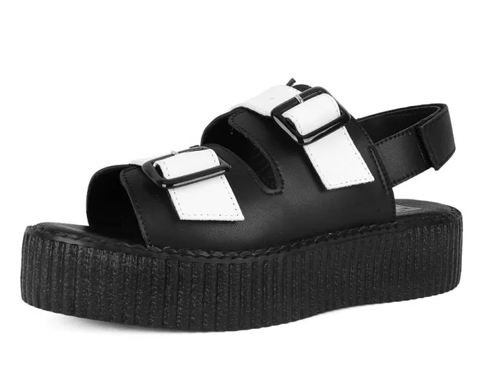 TUK Shoes Platforms Women Black and White TUKskin 2Buckle Viva Mondo Sandal