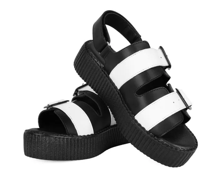 TUK Shoes Platforms Women Black and White TUKskin 2Buckle Viva Mondo Sandal TUK Shoes Platforms Women Black and White TUKskin 2Buckle Viva Mondo Sandal