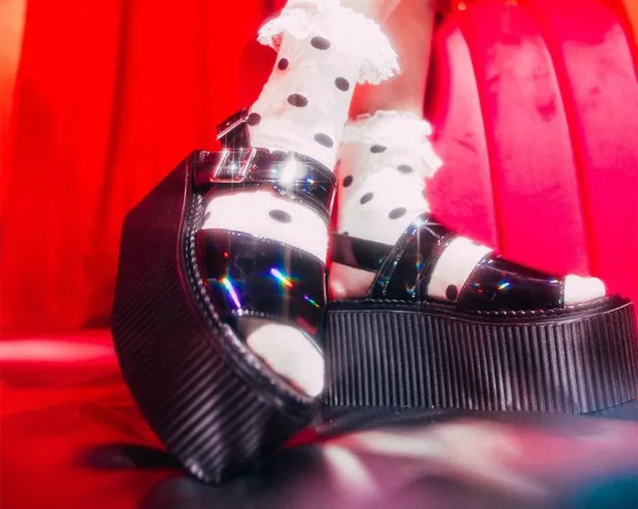 TUK Shoes Platforms Women Black Rainbow Haze Strato Sandal