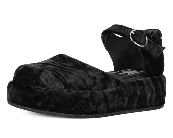 TUK Shoes Platforms Women Black Velvet Wrapped Mary Jane