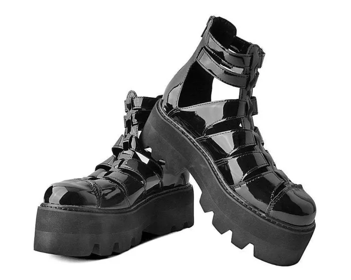 TUK Shoes Sandals Women Black Patent Gladiator Dino Lug Sandal