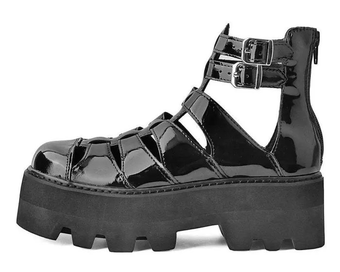 TUK Shoes Sandals Women Black Patent Gladiator Dino Lug Sandal