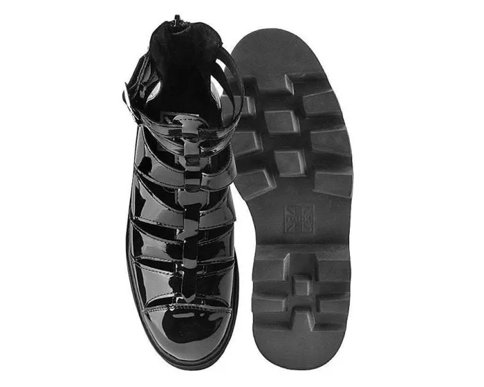 TUK Shoes Sandals Women Black Patent Gladiator Dino Lug Sandal