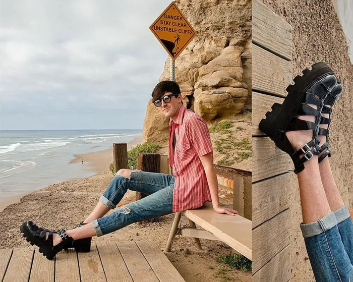 TUK Shoes Sandals Women Black Patent Gladiator Dino Lug Sandal