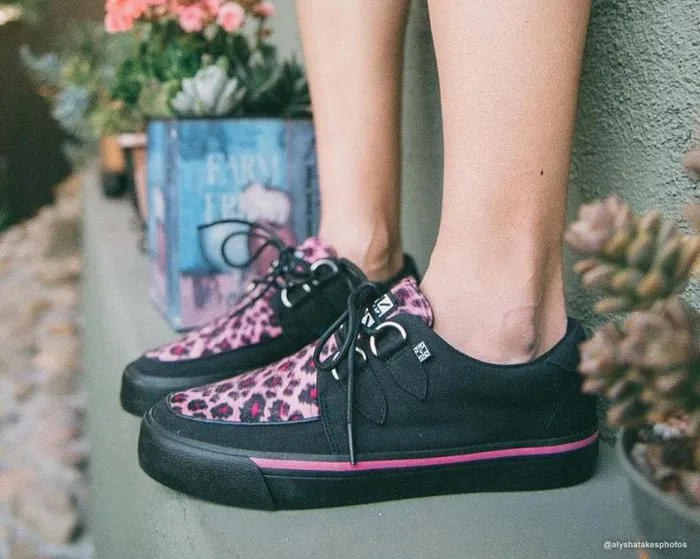 TUK Shoes Sneakers Men Black and Pink Leopard DRing Vegan Sneakers TUK Shoes Sneakers Men Black and Pink Leopard DRing Vegan Sneakers