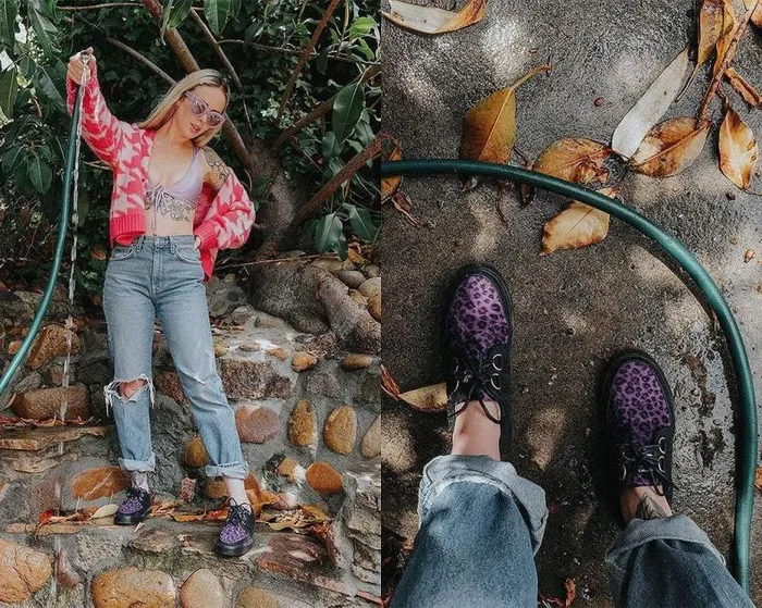 TUK Shoes Sneakers Women Black and Purple Leopard DRing Sneaker TUK Shoes Sneakers Women Black and Purple Leopard DRing Sneaker