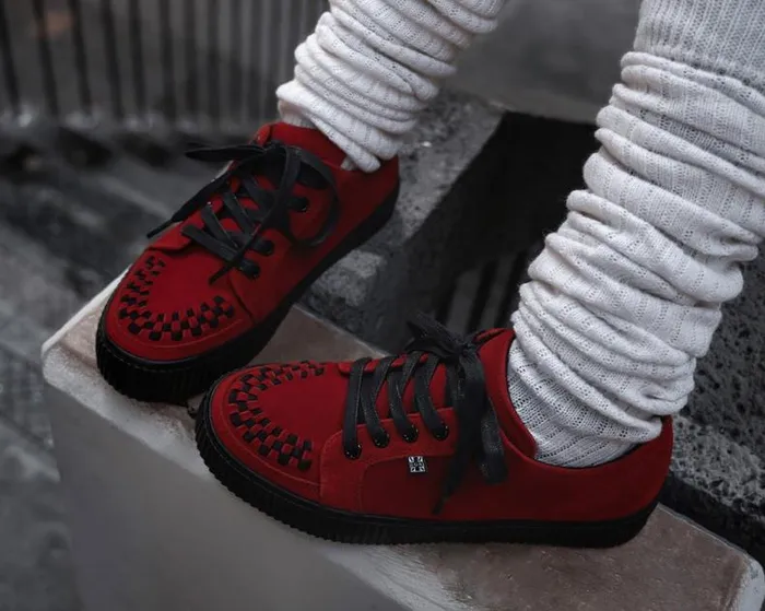 TUK Shoes Sneakers Women Red Suede LaceUp Creeper Sneaker TUK Shoes Sneakers Women Red Suede LaceUp Creeper Sneaker
