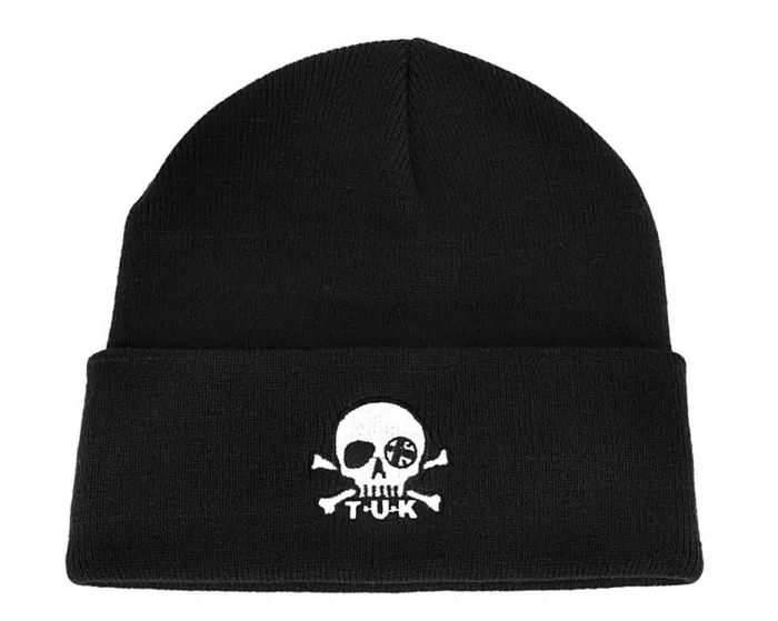 TUK Shoes Stickers Pins Patches Totes Adult Black Skull Embroidery Beanie