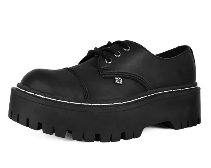 TUK Shoes Vegan Men Black Cap Toe Double Decker Brogue