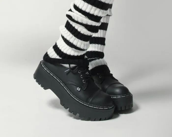 TUK Shoes Vegan Men Black Cap Toe Double Decker Brogue