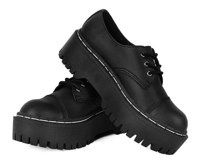 TUK Shoes Vegan Men Black Cap Toe Double Decker Brogue