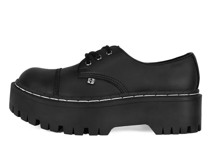 TUK Shoes Vegan Men Black Cap Toe Double Decker Brogue