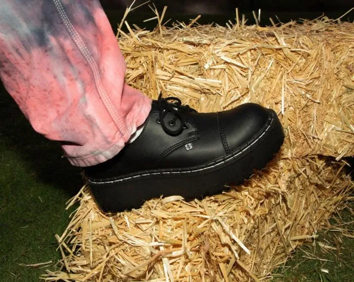 TUK Shoes Vegan Men Black Cap Toe Double Decker Brogue