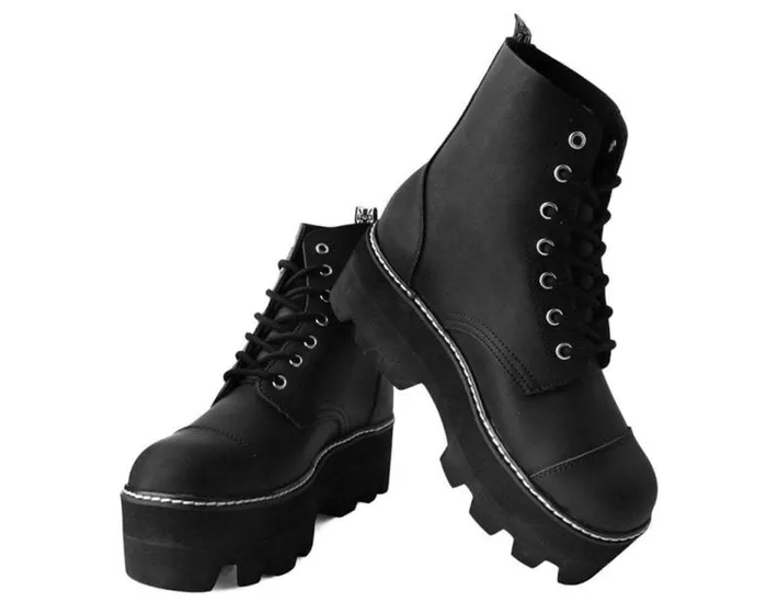 TUK Shoes Vegan Men Black Faux Leather 7Eyelet Dino Lug Sole Boots TUK Shoes Vegan Men Black Faux Leather 7Eyelet Dino Lug Sole Boots