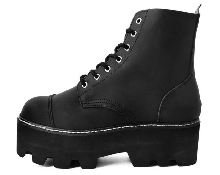 TUK Shoes Vegan Men Black Faux Leather 7Eyelet Dino Lug Sole Boots TUK Shoes Vegan Men Black Faux Leather 7Eyelet Dino Lug Sole Boots