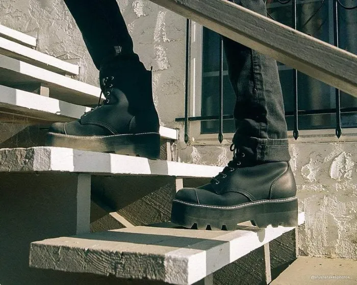 TUK Shoes Vegan Men Black Faux Leather 7Eyelet Dino Lug Sole Boots TUK Shoes Vegan Men Black Faux Leather 7Eyelet Dino Lug Sole Boots